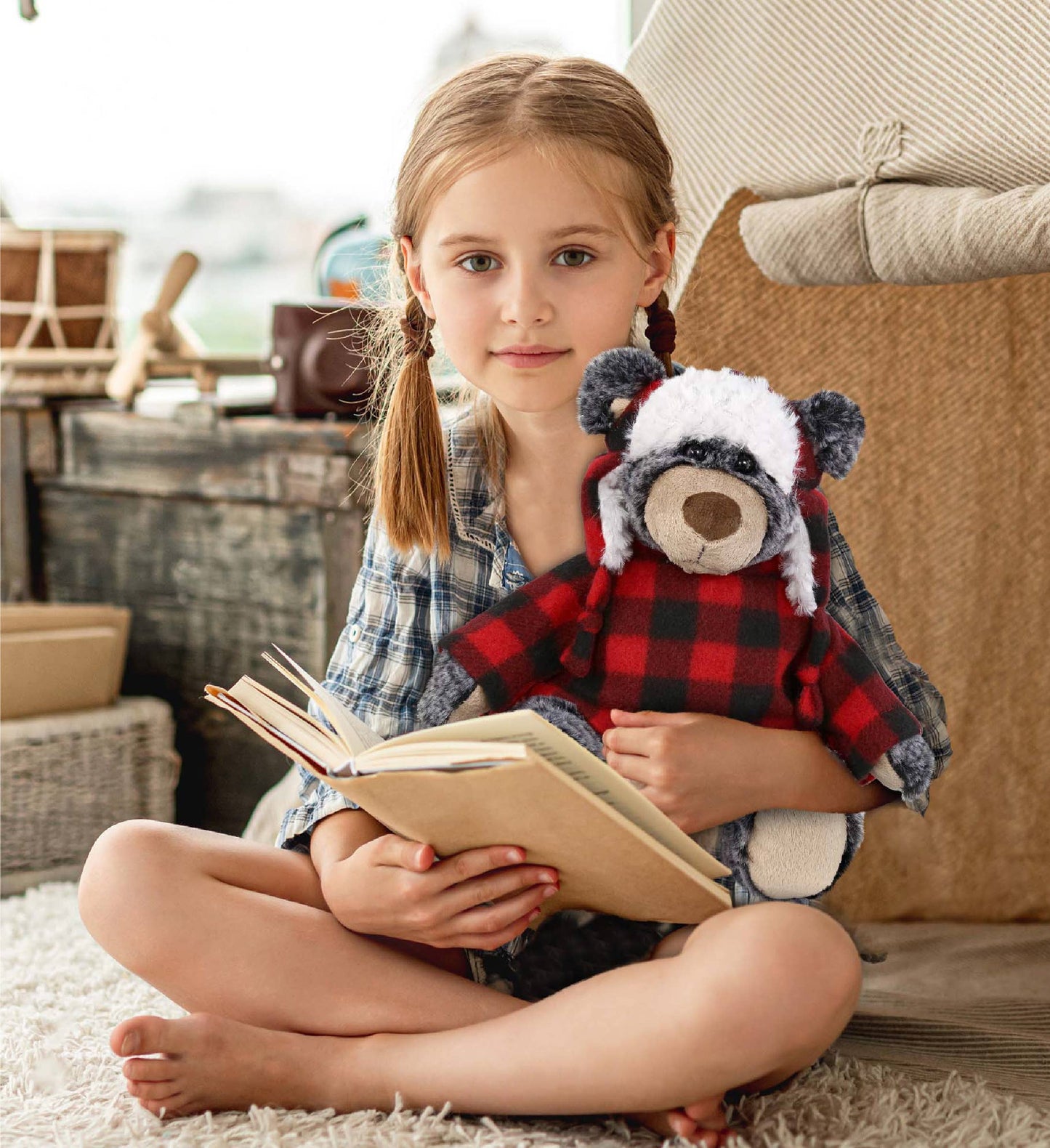 Bramble the Black Bear w/Red Plaid Sweater and Hat