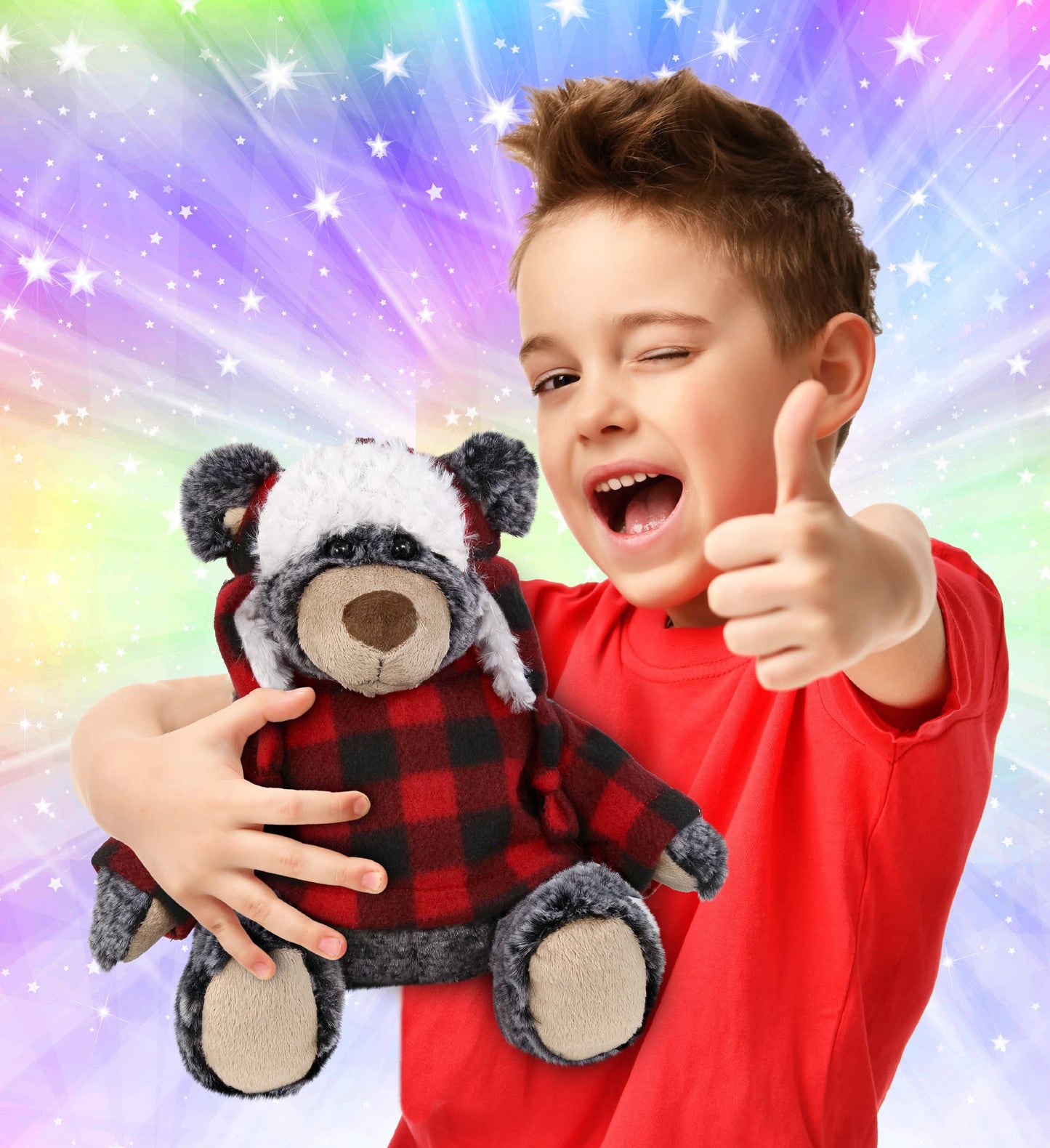 Bramble the Black Bear w/Red Plaid Sweater and Hat