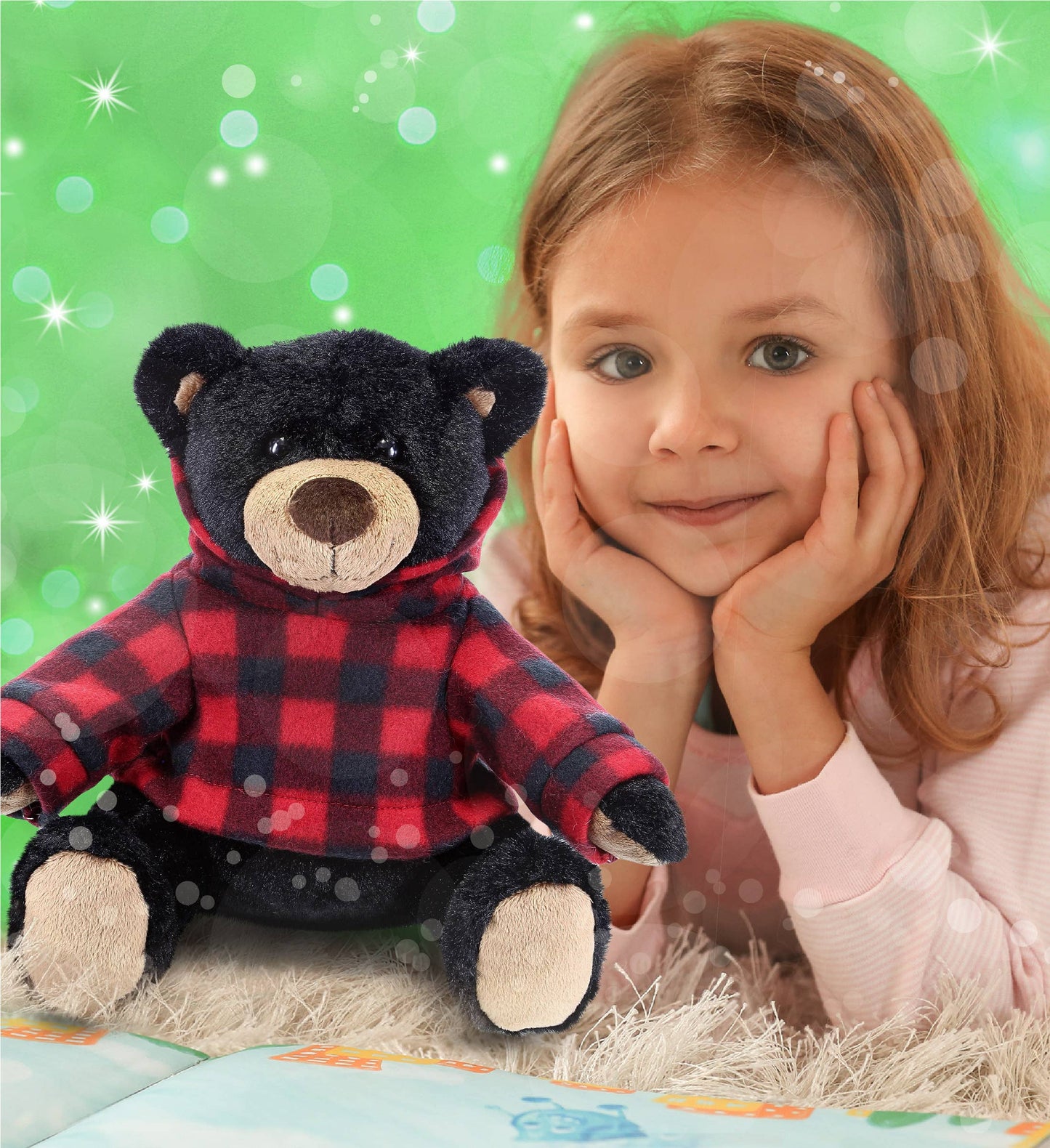 Handsome the Black Bear w/ Red Plaid Hoodie