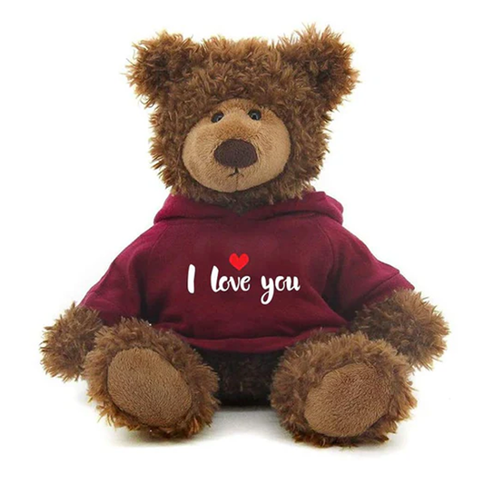 Love Collection - Ryan the Chocolate Teddy Bear in a Burgundy Hoodie