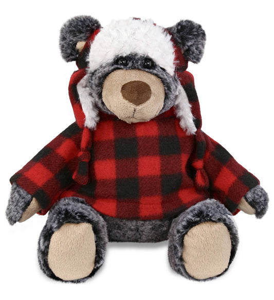 Bramble the Black Bear w/Red Plaid Sweater and Hat