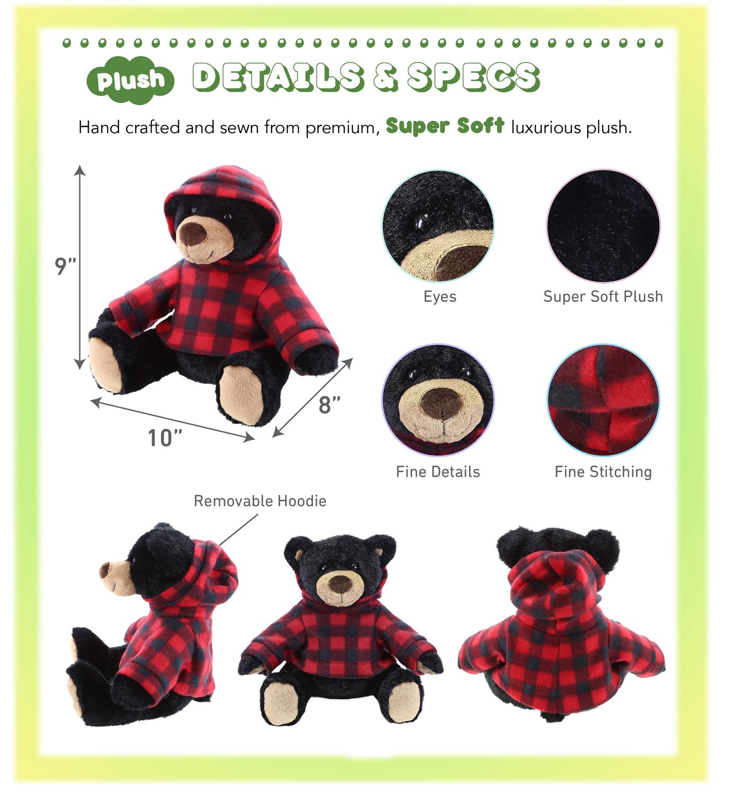 Handsome the Black Bear w/ Red Plaid Hoodie